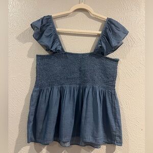 NEW LOFT Chambray smocked peplum shell